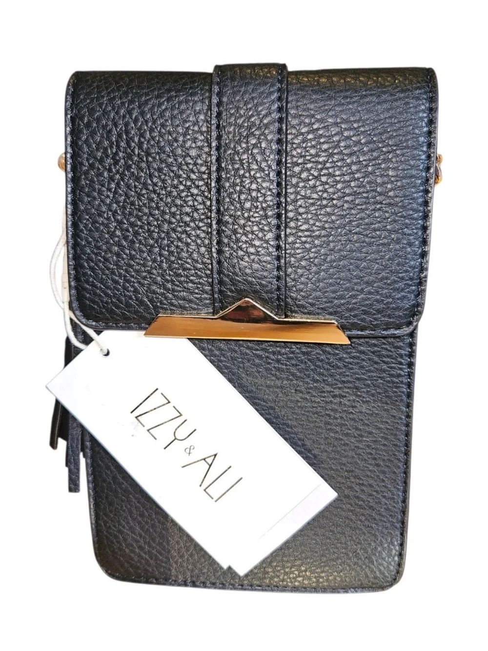 Izzy & Ali Black Pebbled Crossbody Phone Bag with Gold Accent
